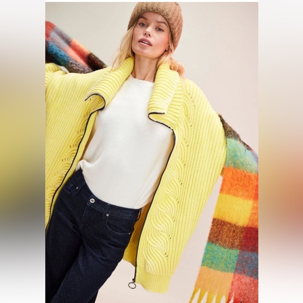 Free People Sea Of Tranquility Cardi Chunky Oversized Zip Sunshine